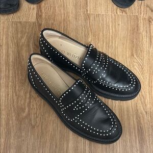 Stuart Weitzman Black Loafers with Stud Accents